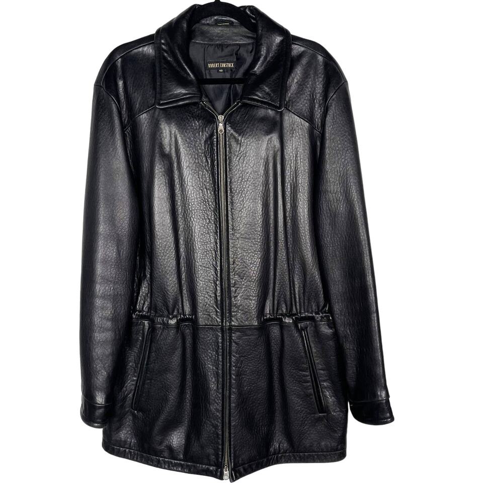 Robert Comstock Womens 40 Black Leather Jacket Cinched Waist Thinsulate Ultra